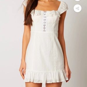 White Ruffled Trim Eyelet Mini Dress